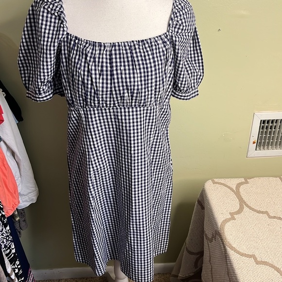 NWT ANTHROPOLOGIE FOREVER THAT GIRL PUFF SLEEVE MINI DRESS BLUE GINGHAM LARGE - Picture 14 of 17